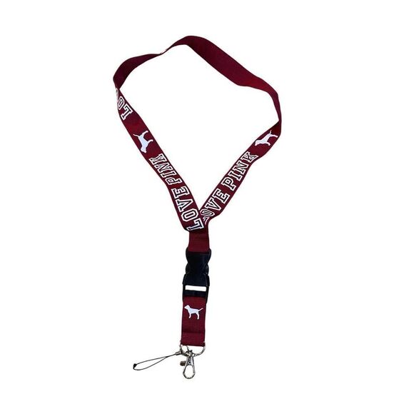 Victoria’s Secret PINK Detachable Lanyard Keychain Holder Maroon and White - Picture 1 of 3